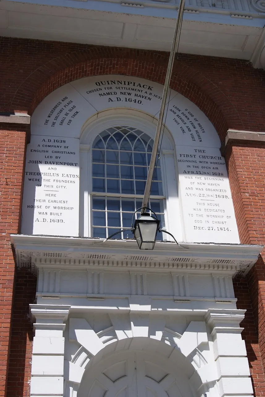 Inscription on the facade of the Center Church on the Green, New Haven, Connecticut - 20120429