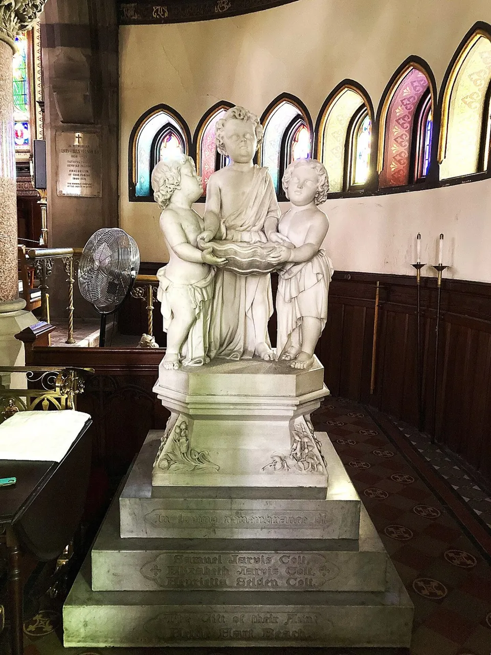 Memorial font for three Colt children — Hartford context