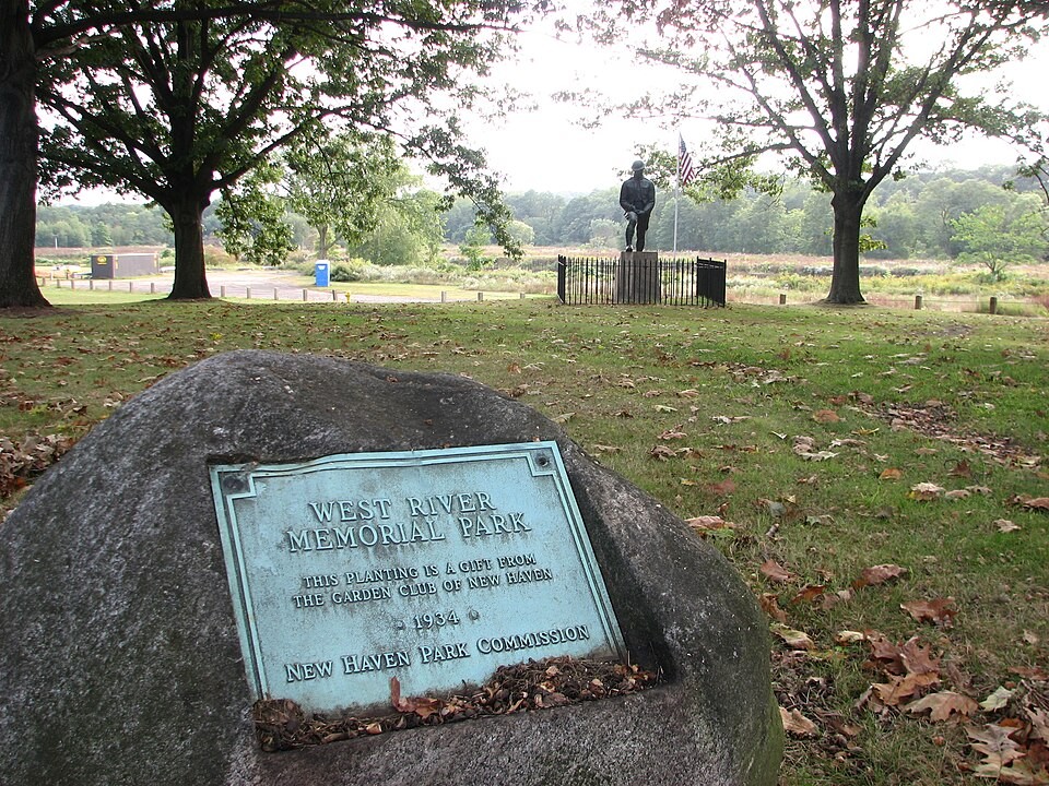 A memorial park beside a former road