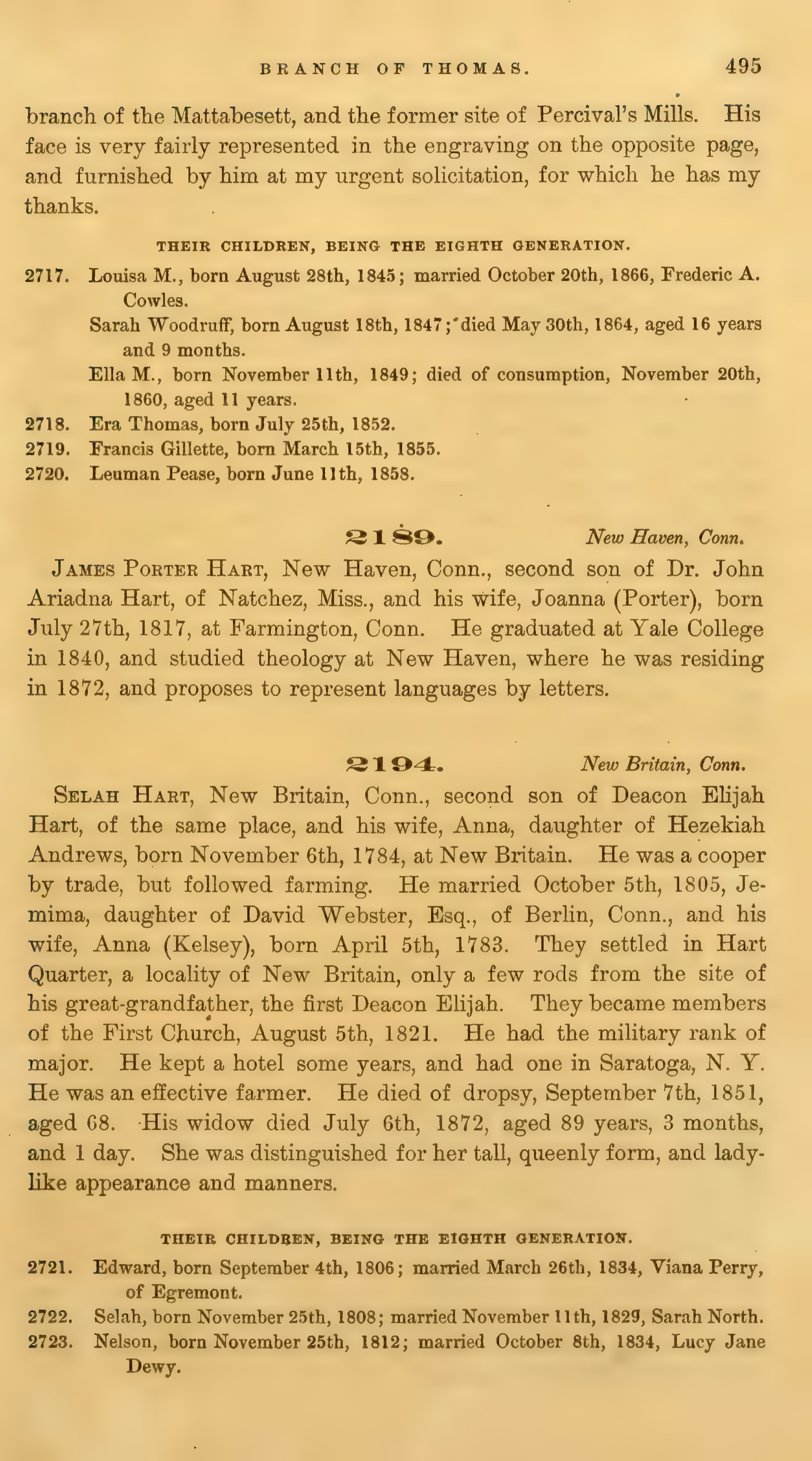 Hart genealogy — James Porter Hart, p. 495