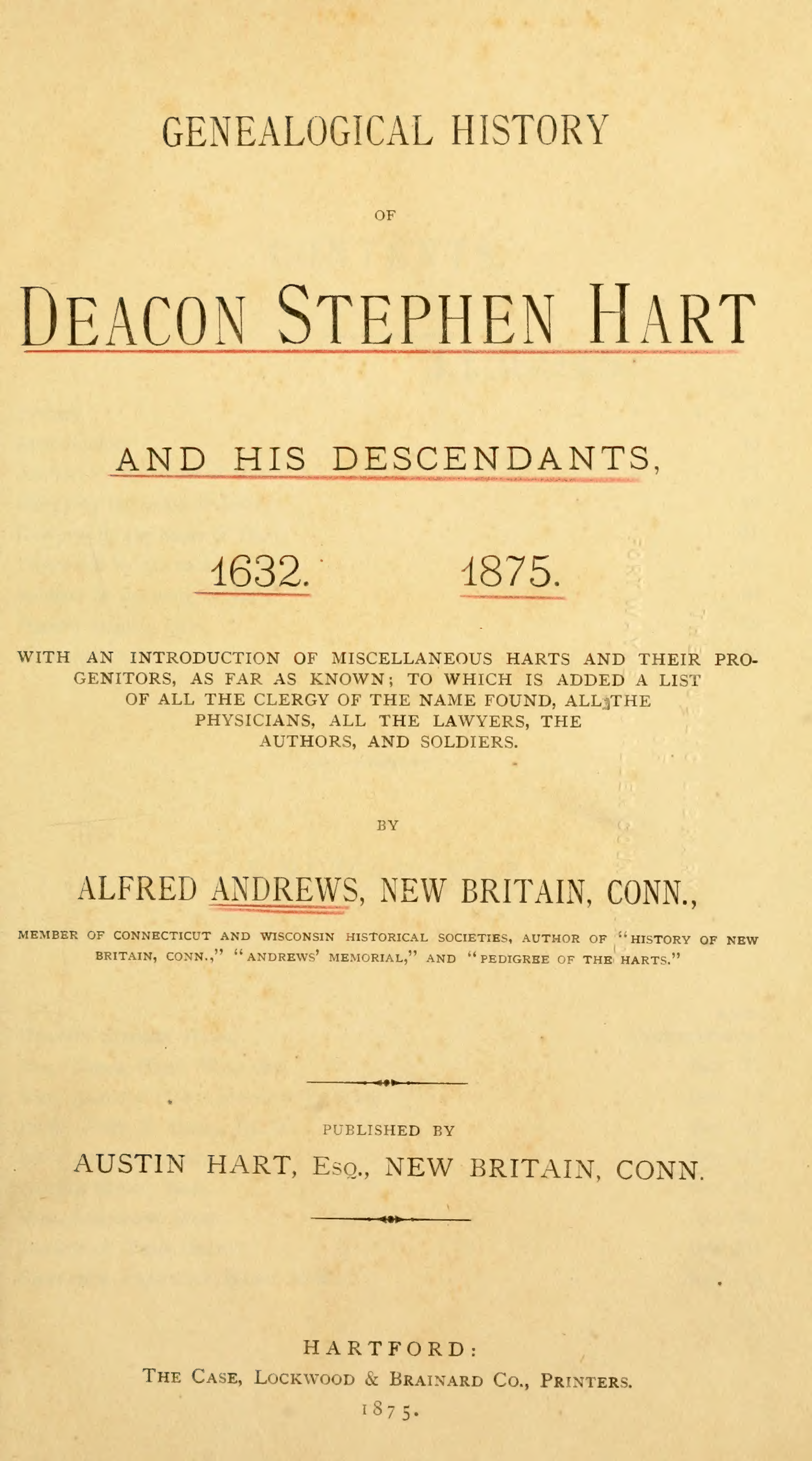 Hart genealogy — title page (1875)