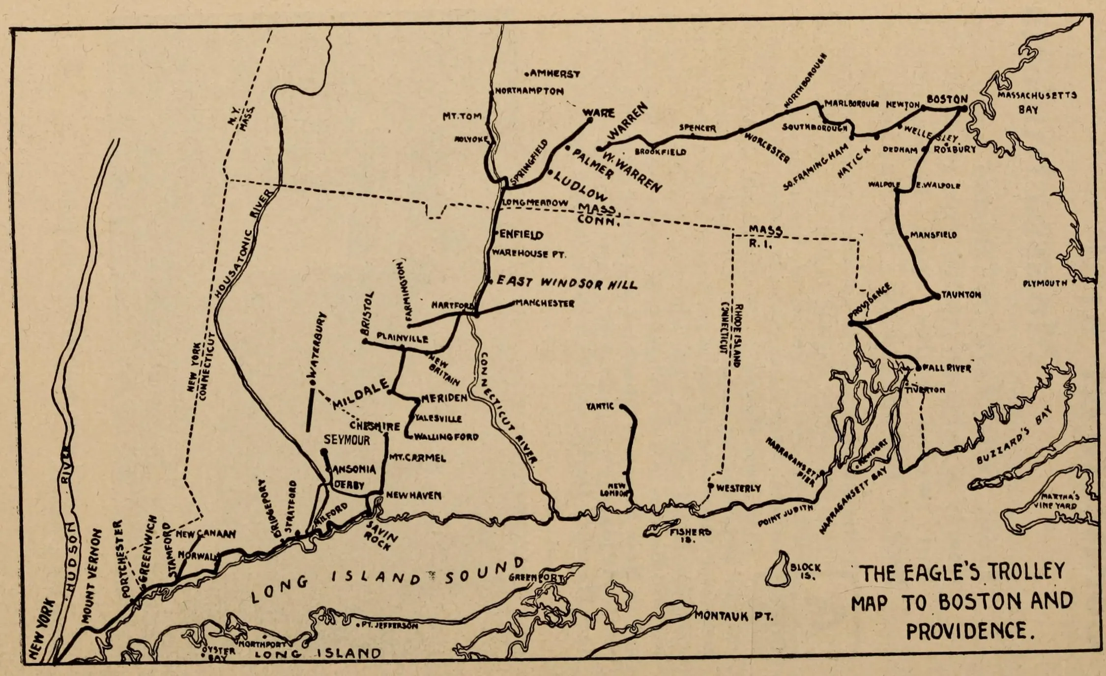 The Eagle’s trolley map to Boston and Providence