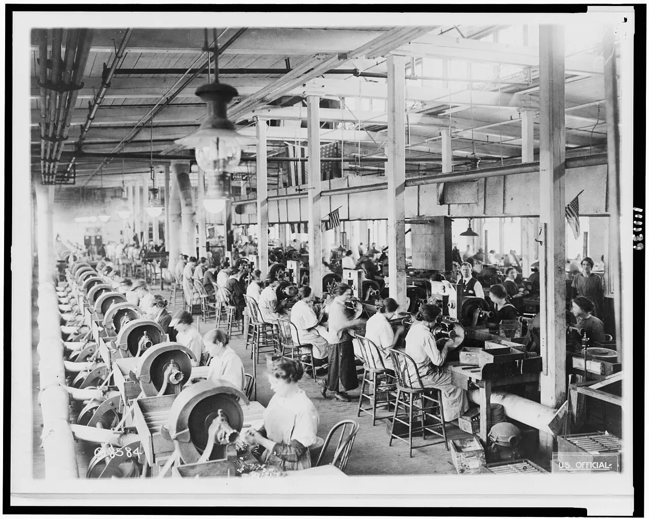 Women making Browning machine guns - general view of polishing shop, Winchester Repeating Arms Co., New Haven, Conn