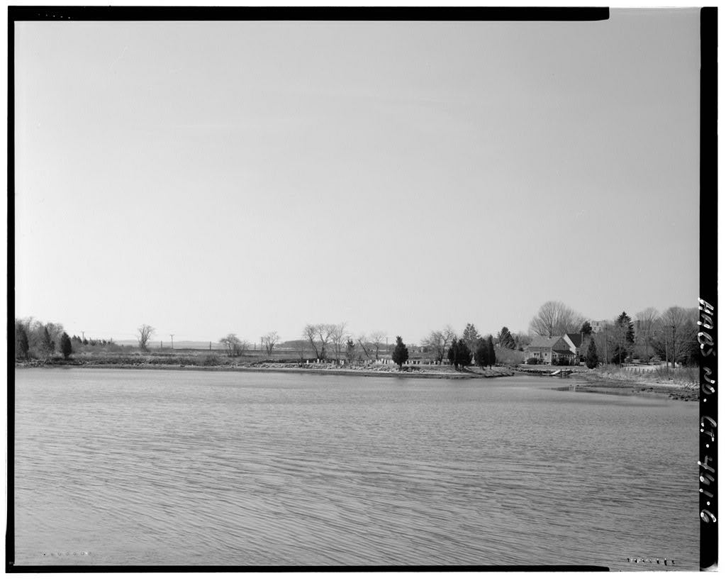 View from U.S. Route 1 bridge over Quiambog Cove, looking southwest towards Miner Cemetery, Wilcox Road Historic…