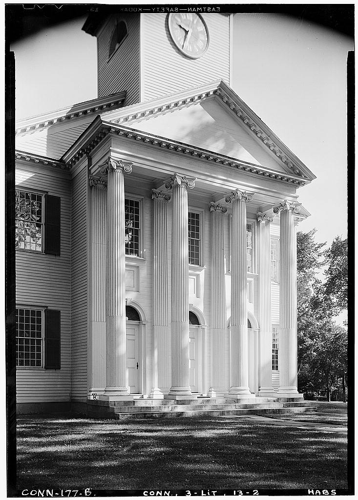 Exterior, detail of entrance portico, from south west