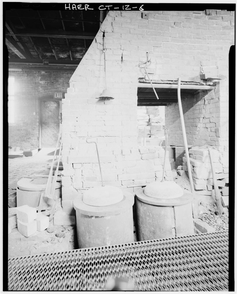 DETAIL VIEW OF FOUNDRY PITS - Bevin Brothers Bell Shops, Bevin Court, East Hampton, Middlesex County, CT · 1979