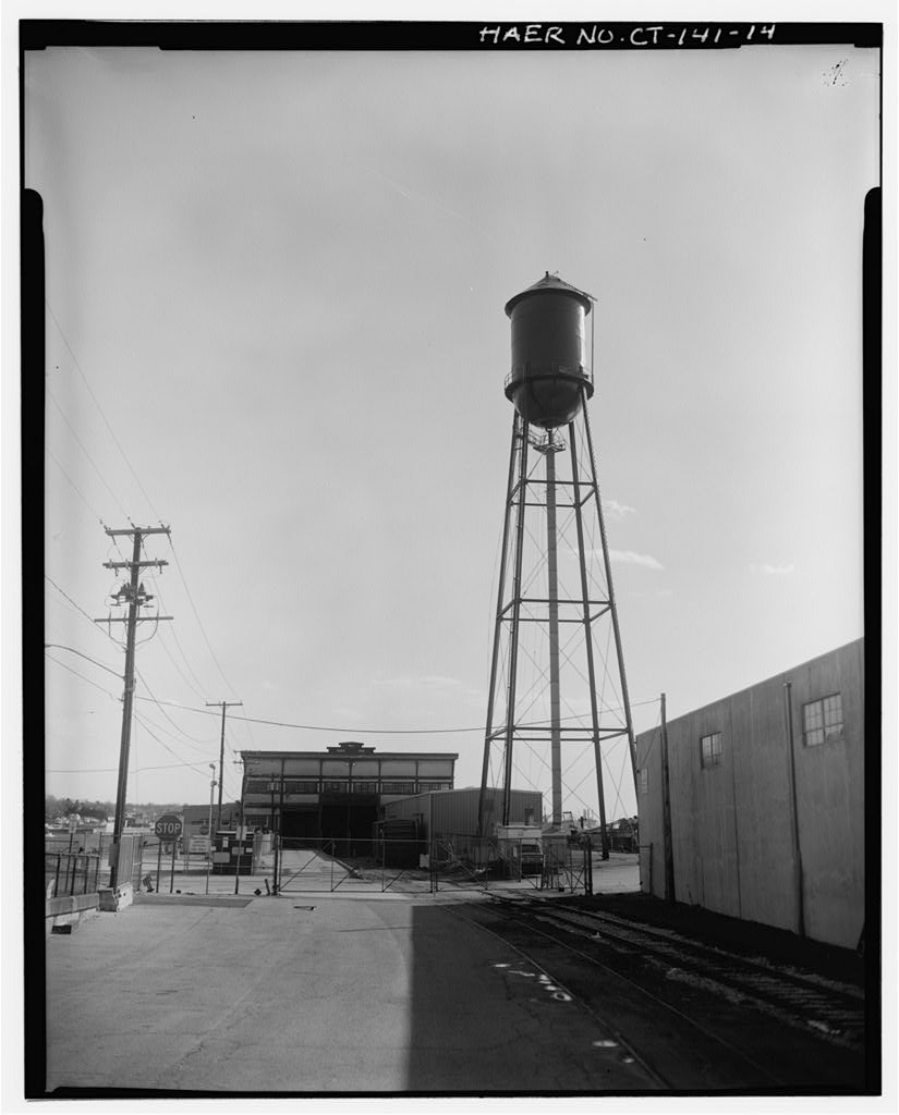 View south, water tower at north end of pier