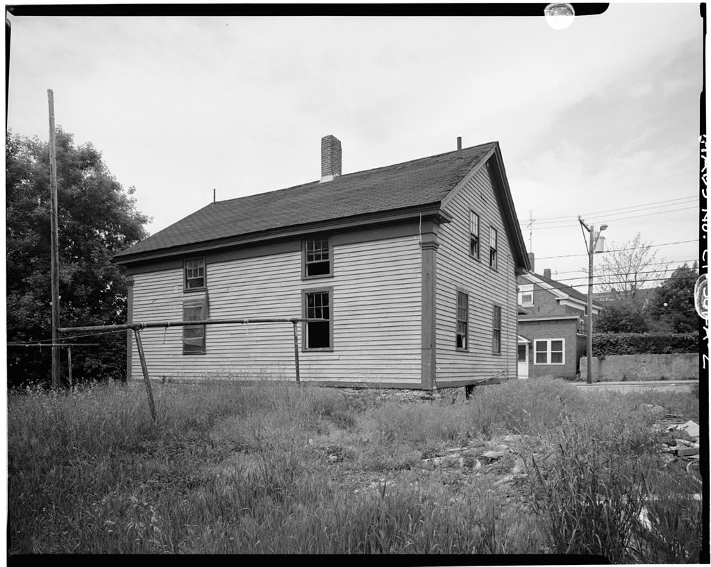 View southwest, east (rear) and north elevations