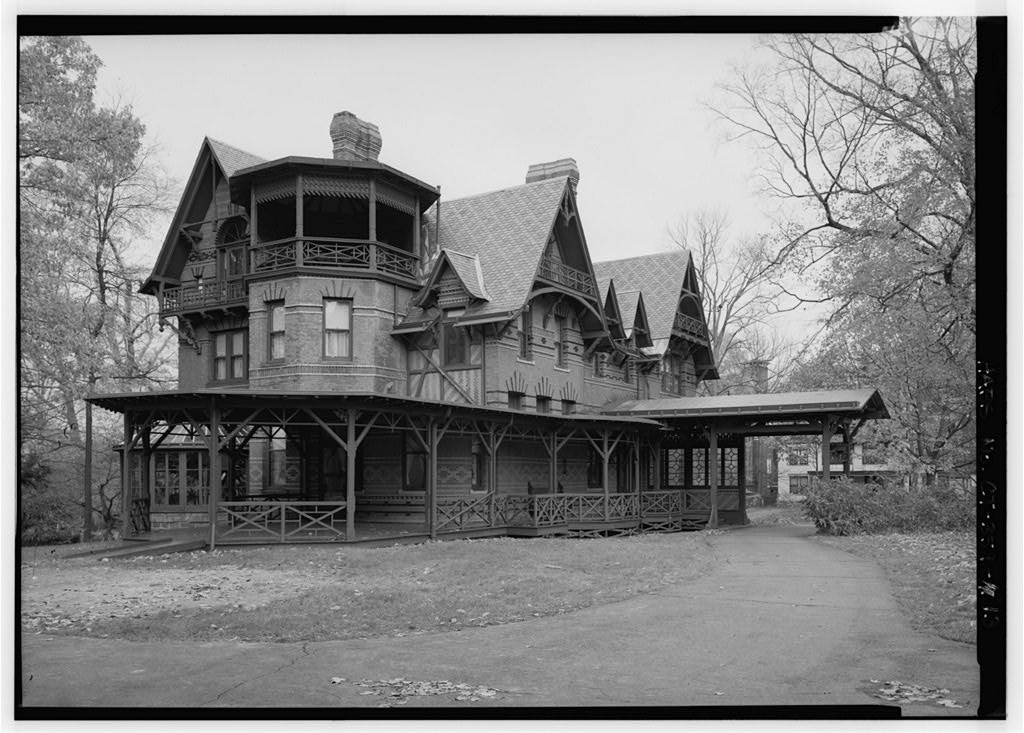 EXTERIOR, VIEW OF EAST AND SOUTH ELEVATIONS FROM SOUTHEAST - Mark Twain House, 351 Farmington Avenue (corrected from…