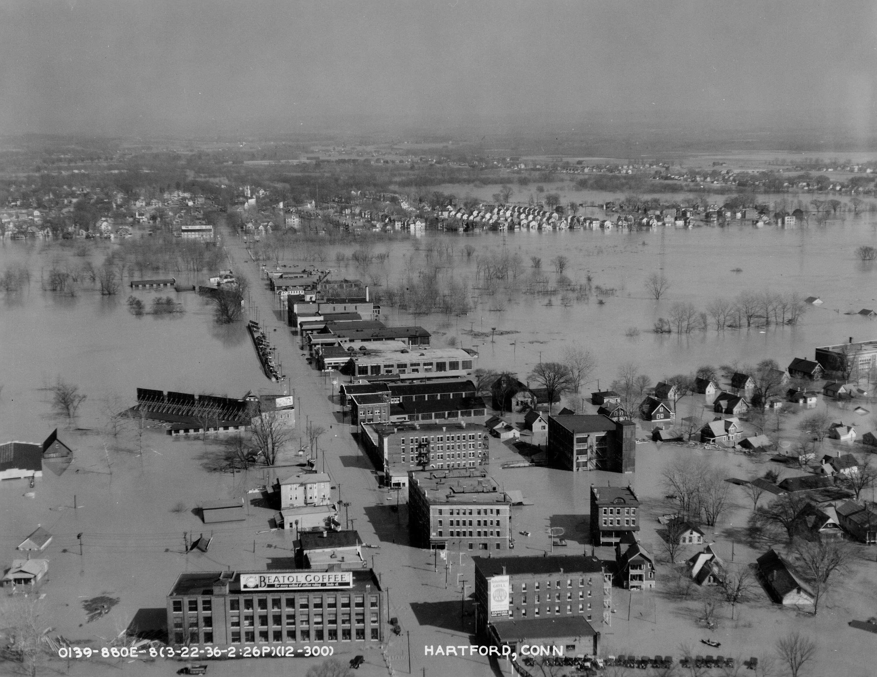 Hartford during the March 1936 flood, aerial view · March 22, 1936