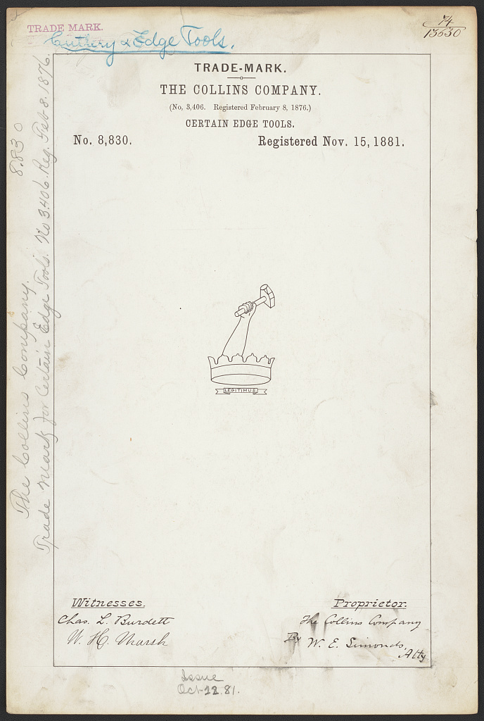 Legitimus edge-tool trademark, 1881