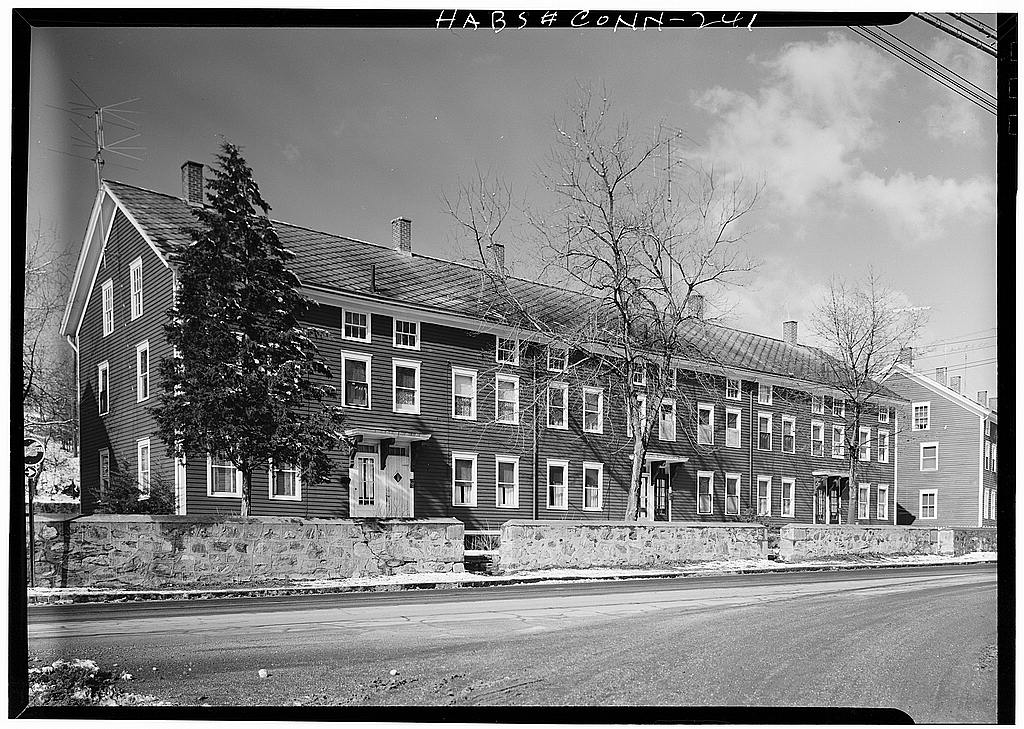 East (front) and south elevations of a typical section