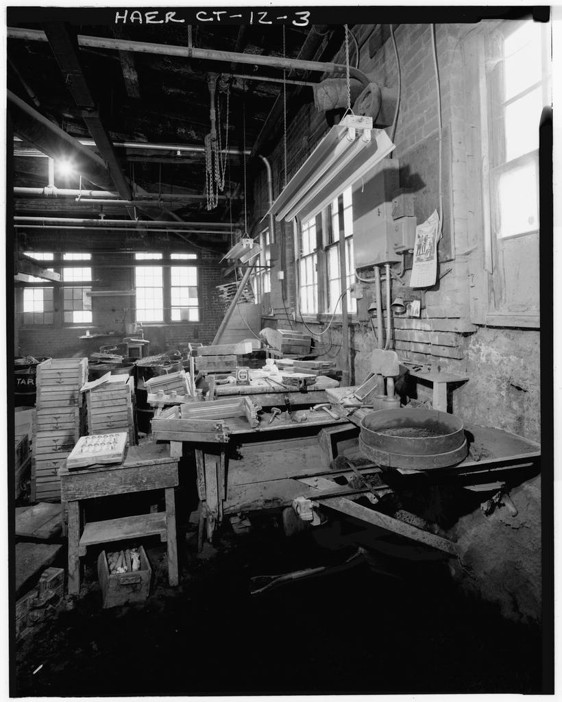 DETAIL VIEW OF WORKBENCH - Bevin Brothers Bell Shops, Bevin Court, East Hampton, Middlesex County, CT