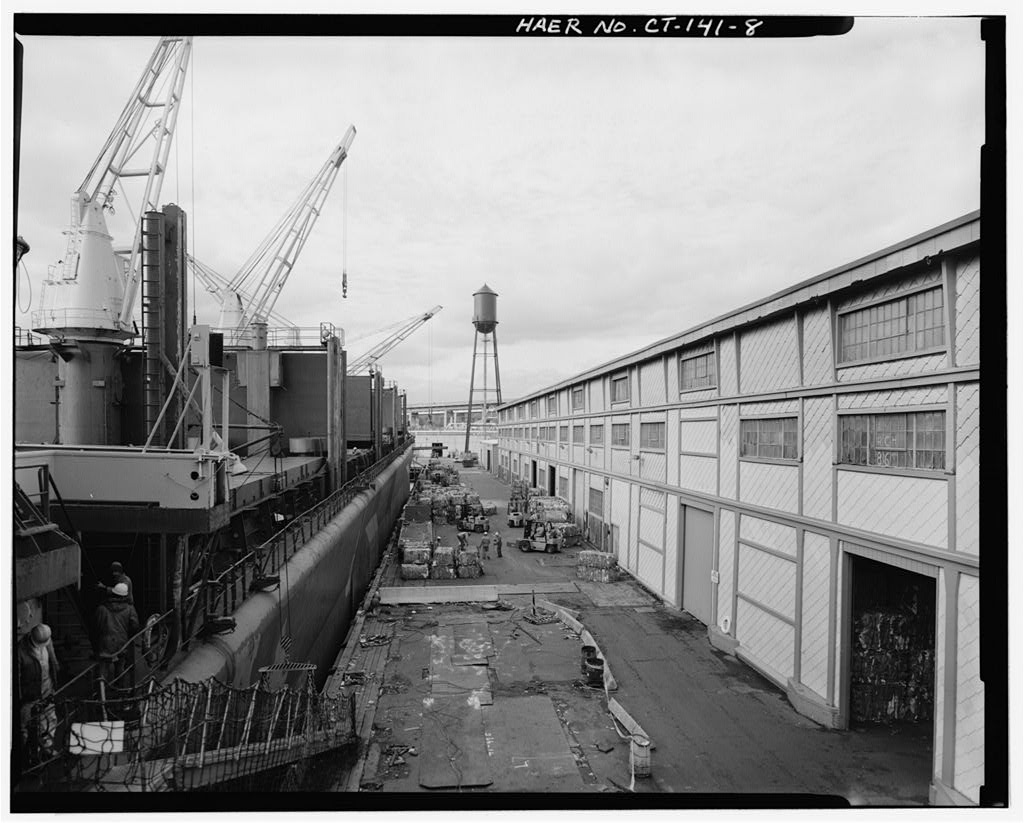 View northwest, showing west side toward land, with Odigitria B docked alongside