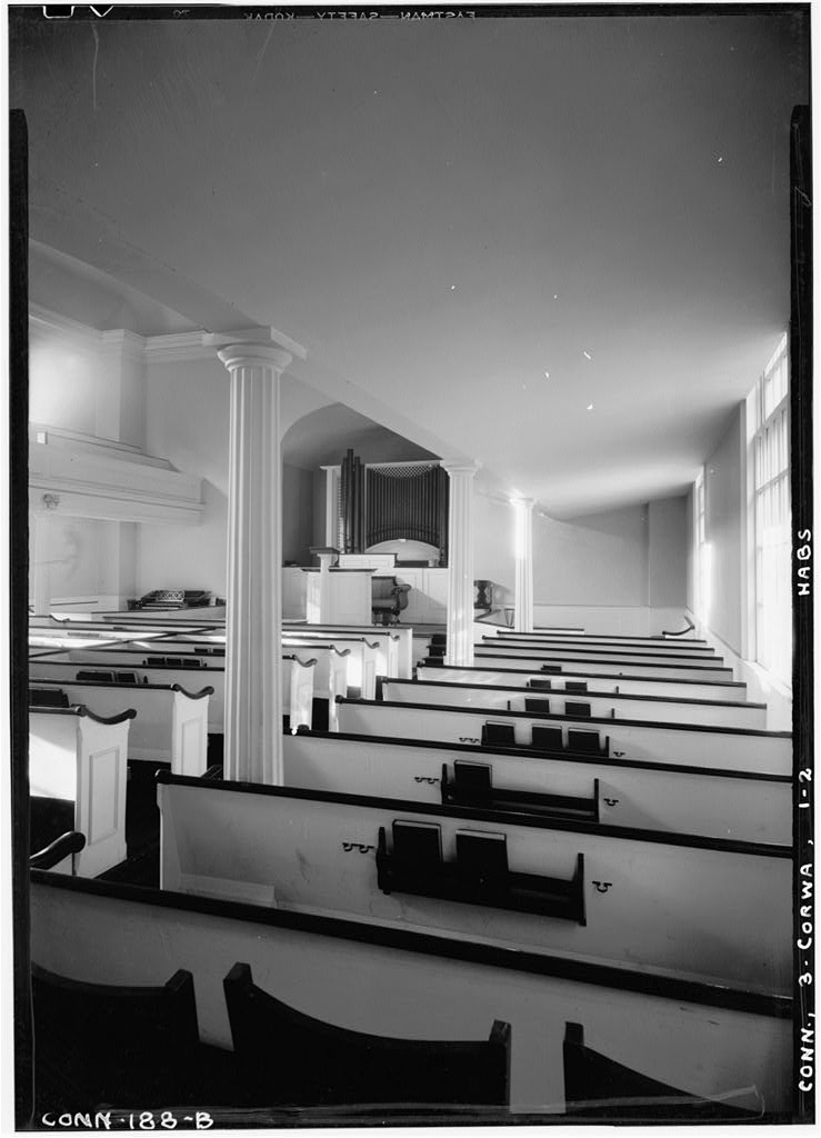 Interior, looking toward pulpit from rear of auditorium