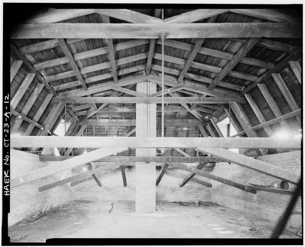ATTIC, SOUTH WALL SHOWING ROOF TRUSS SYSTEM - Hartford & New Haven Railroad, Depot, 35 Central Street, Windsor,…
